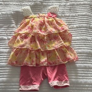 Little Lass Pink and Yellow Floral Ruffle Set
